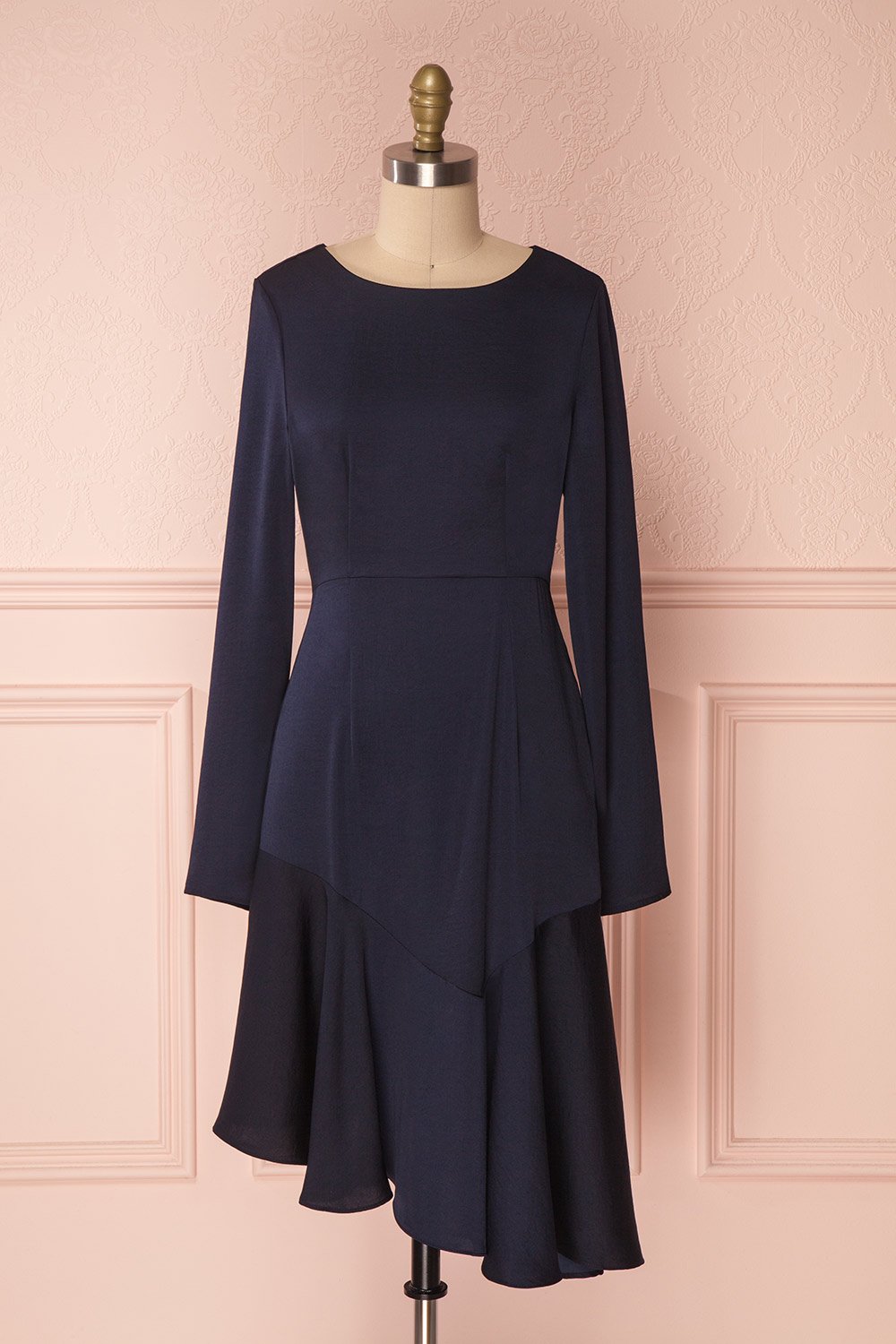 Liséa Ciel Navy Blue Asymmetrical Silky Dress | Boutique 1861