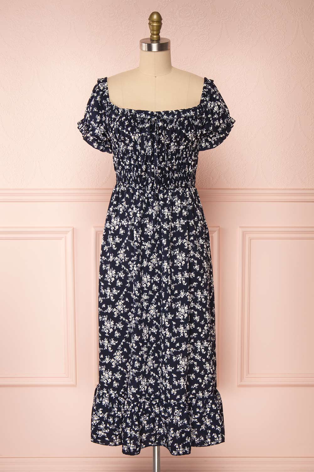 Lison Navy Floral Off-Shoulder Midi Dress | Boutique 1861 front view