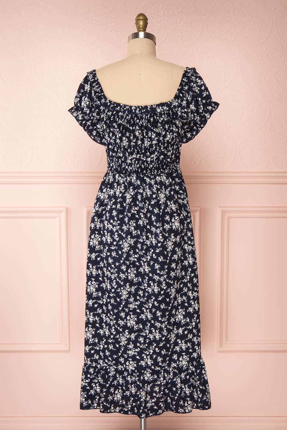 Lison Navy Floral Off-Shoulder Midi Dress | Boutique 1861 back view