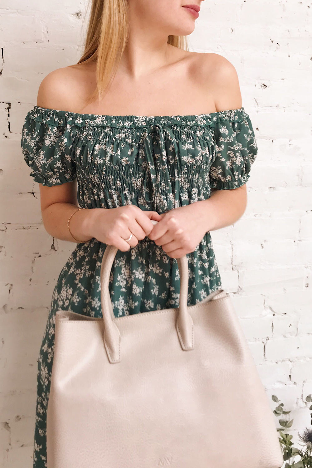 Lison Teal Blue-Green Off-Shoulder Midi Dress | Boutique 1861 on model 2