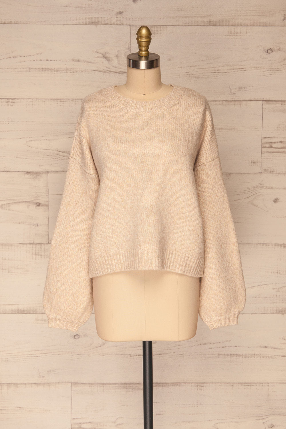 Listalin Beige Cropped Knit Sweater | La petite garçonne front view