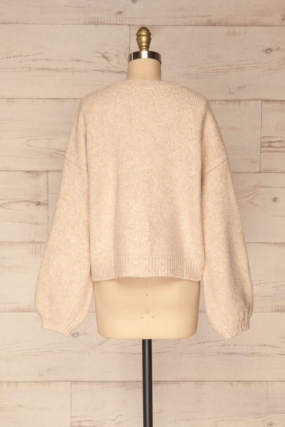 Listalin Beige Cropped Knit Sweater | La petite garçonne back view