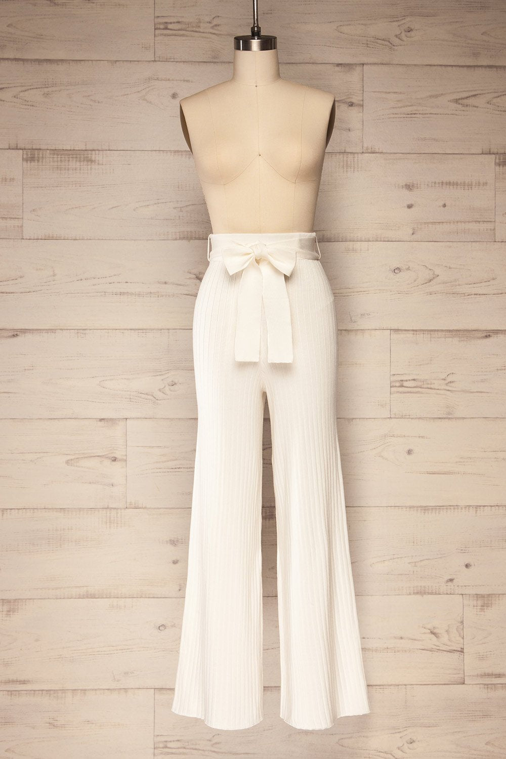 Livny Ivory Ribbed Wide Leg Pants | La petite garçonne