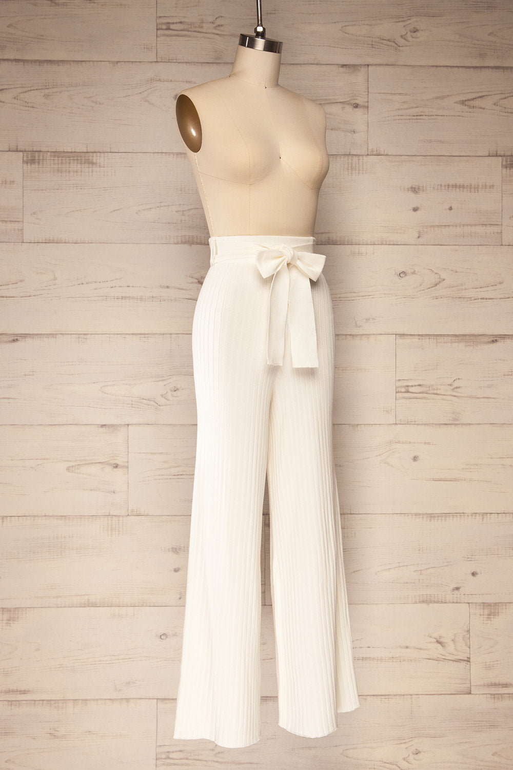 Livny Ivory Ribbed Wide Leg Pants | La petite garçonne side view