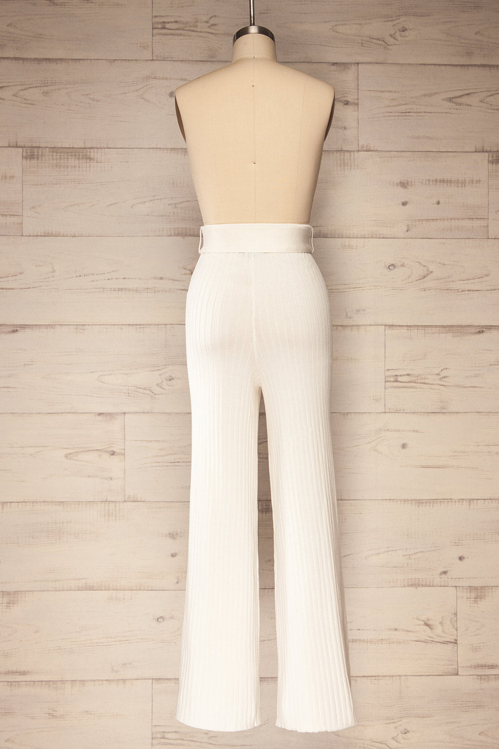 Livny Ivory Ribbed Wide Leg Pants | La petite garçonne back view