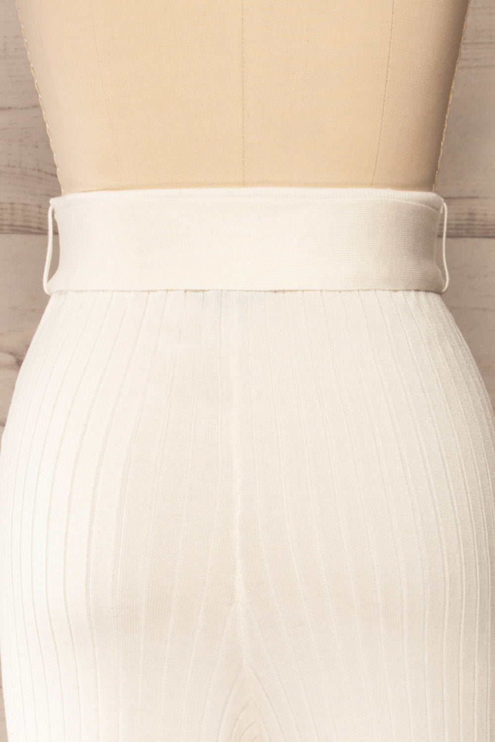 Livny Ivory Ribbed Wide Leg Pants | La petite garçonne back close-up