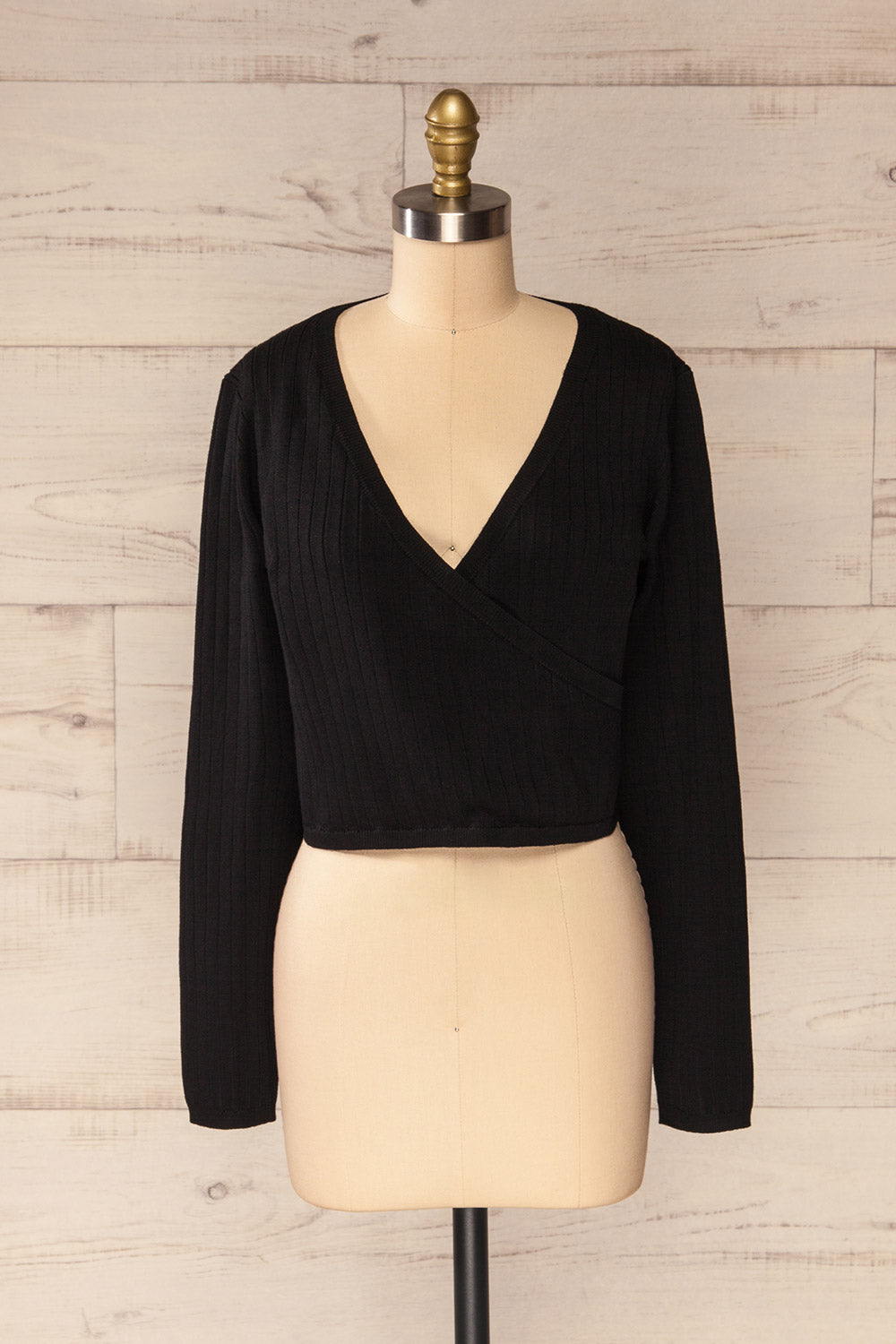 Lixa Black Faux-Wrap Long Sleeve Top | La petite garçonne front view