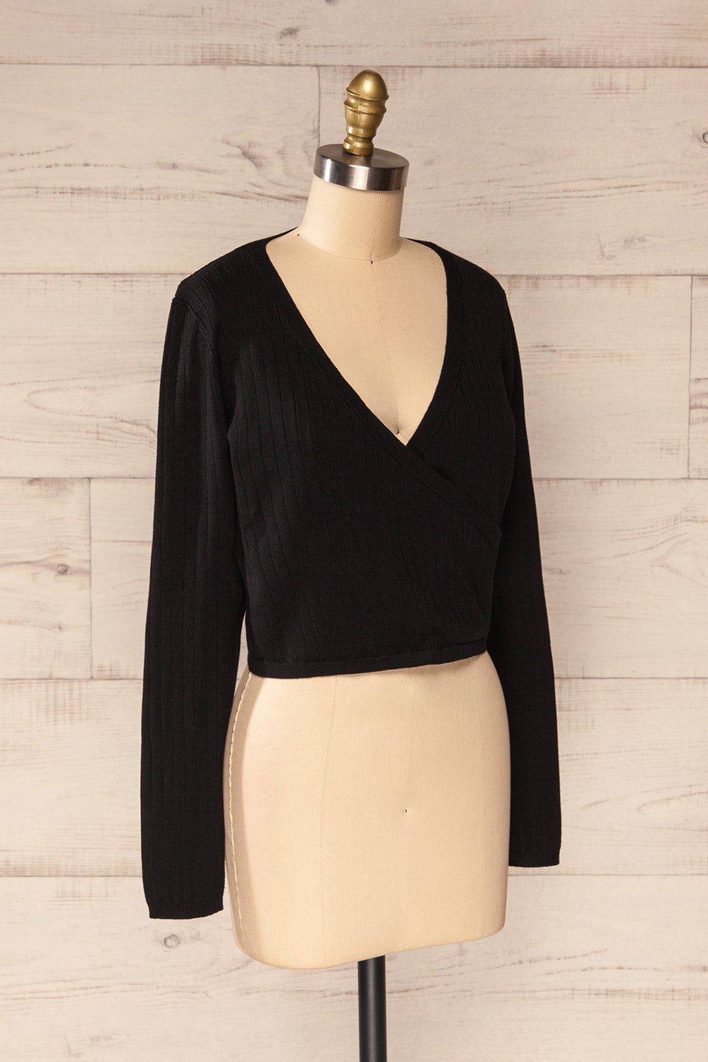 Lixa Black Faux-Wrap Long Sleeve Top | La petite garçonne side view