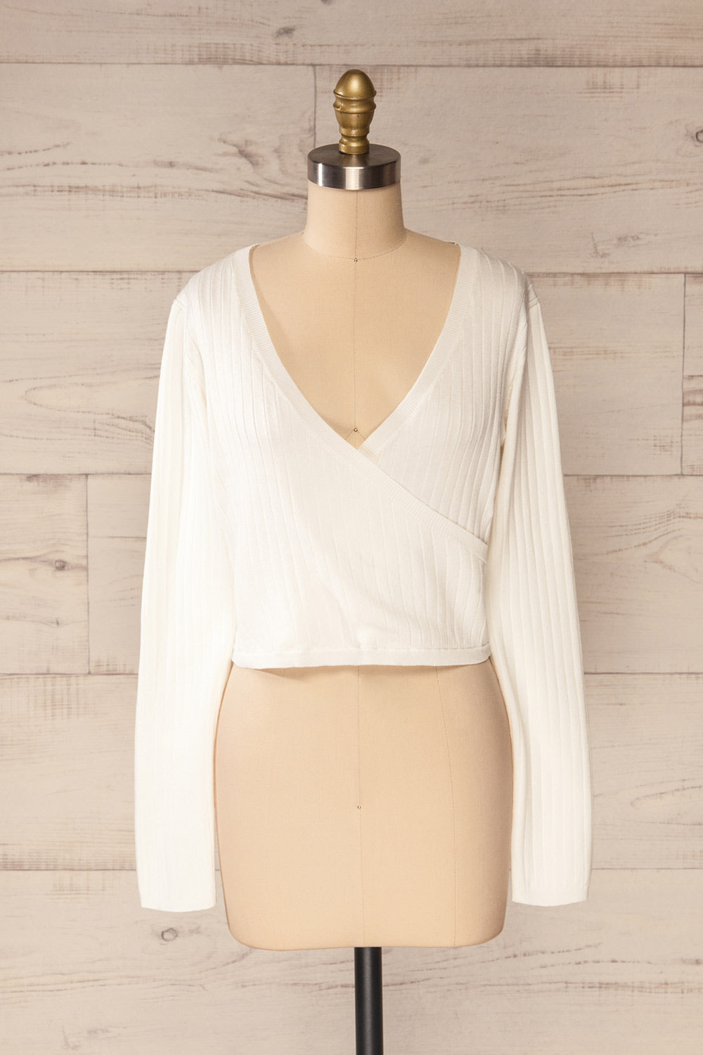 Lixa Ivory Orange Faux-Wrap Long Sleeve Top | La petite garçonne front view