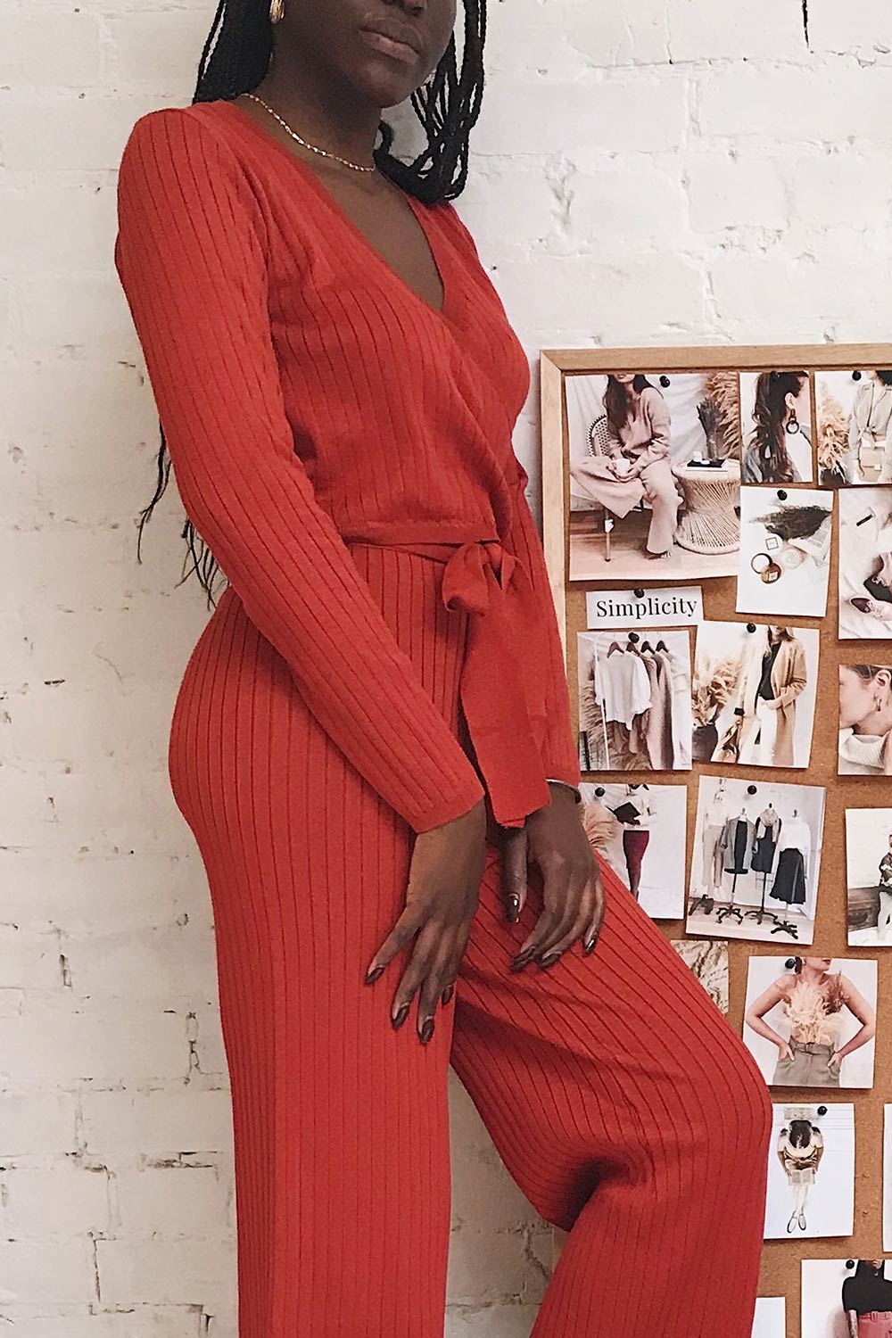 Lixa Rust Faux-Wrap Long Sleeve Top | La petite garçonne on model