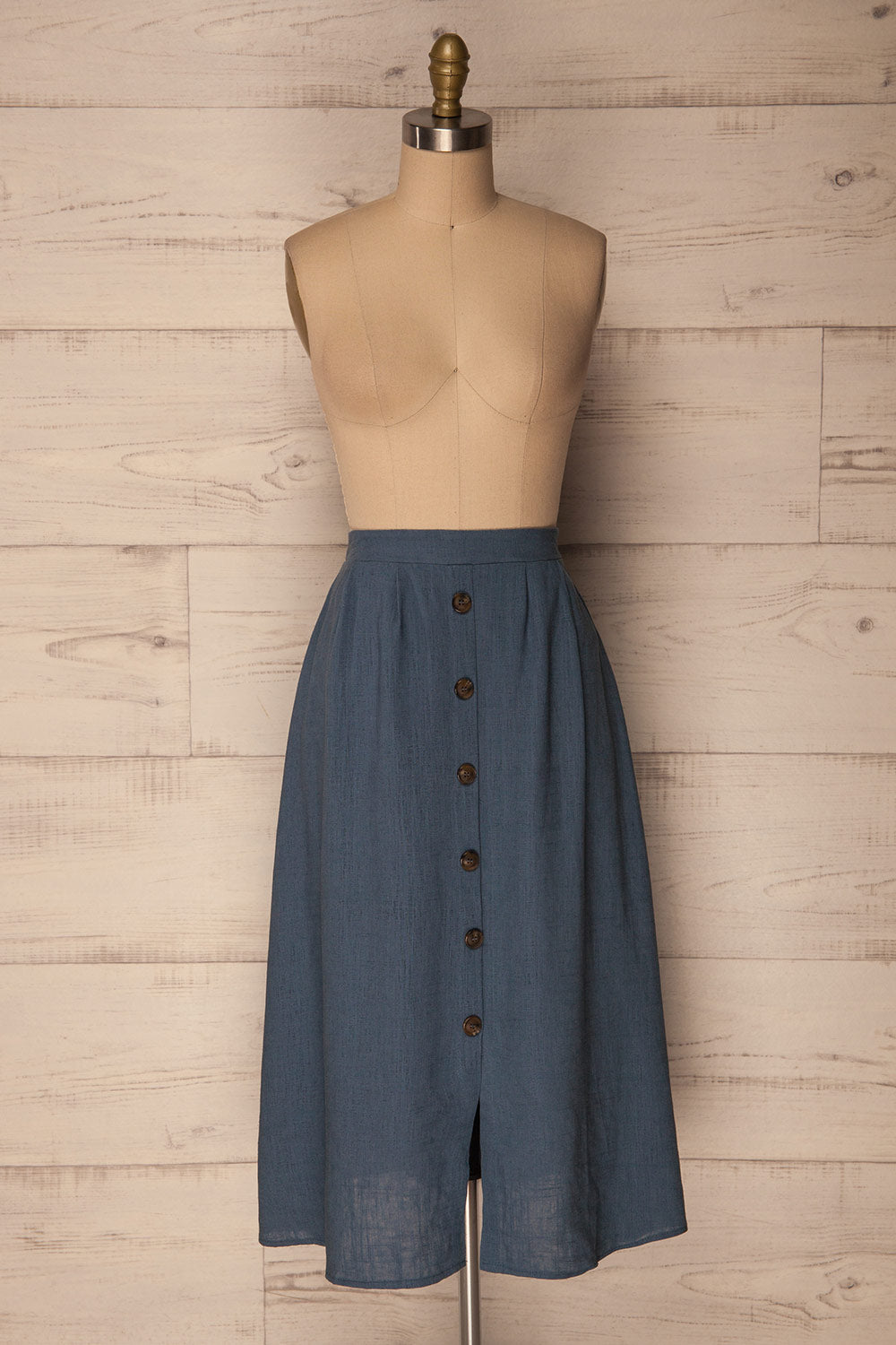 Lobao Ciel Denim Blue Button-Up A-Line Skirt | La Petite Garçonne 1