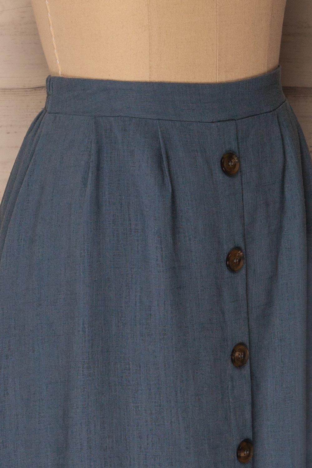 Lobao Ciel Denim Blue Button-Up A-Line Skirt | La Petite Garçonne 4