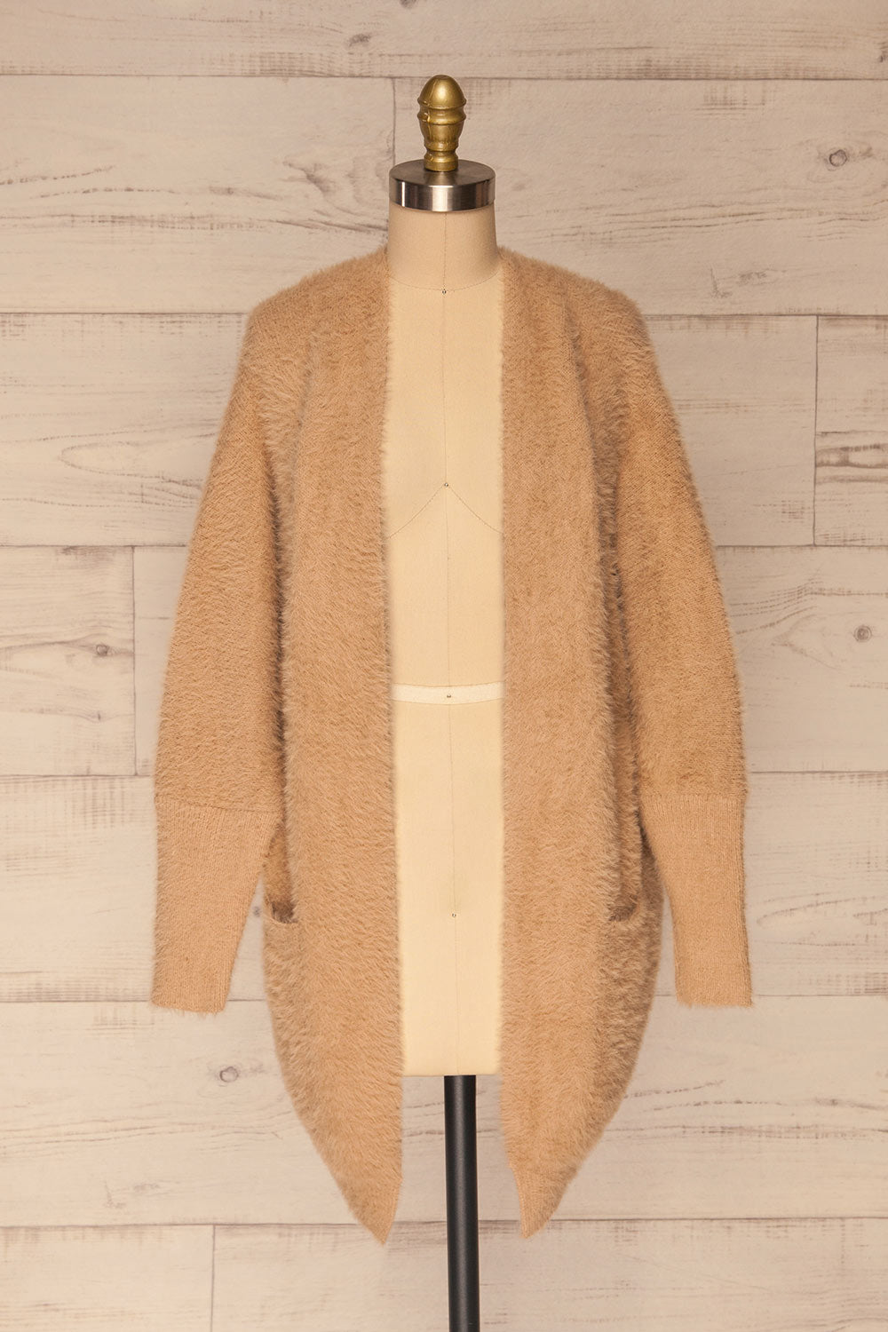 Lodzki Beige Long Fuzzy Cardigan | La petite garçonne front view