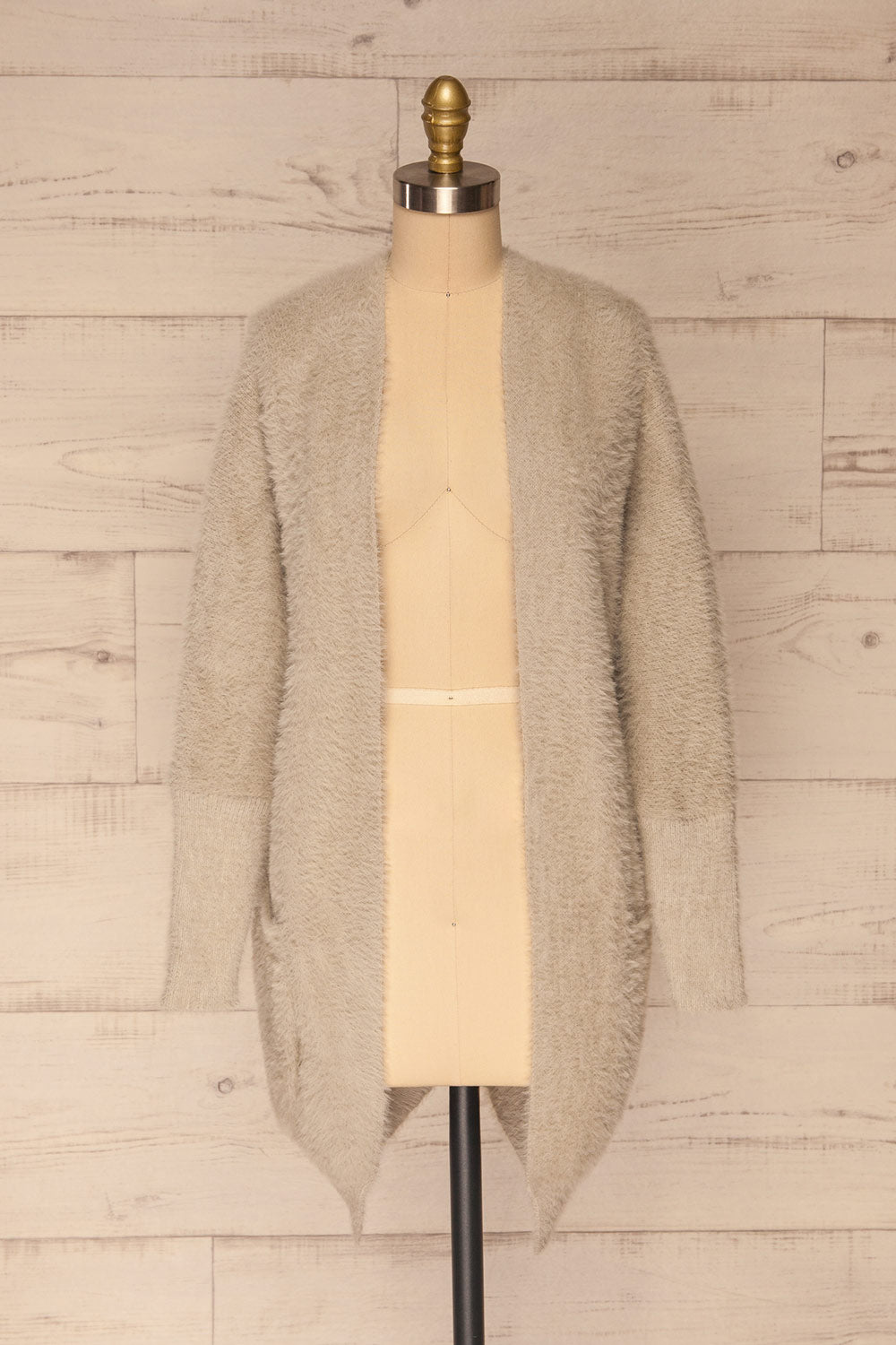 Lodzki Grey Long Fuzzy Cardigan | La petite garçonne front view