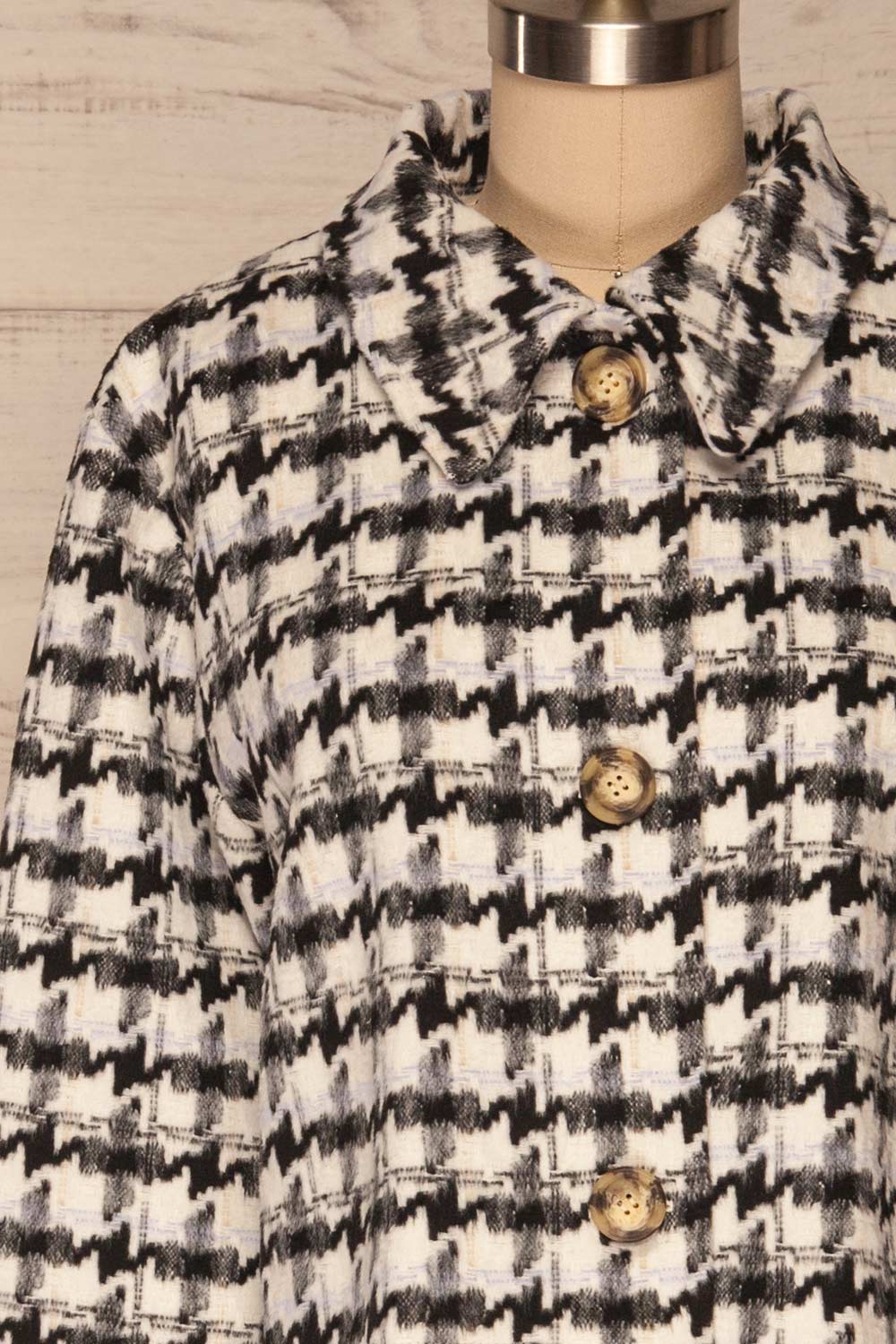 Louise Black Short Houndstooth Jacket | La petite garçonne front close up