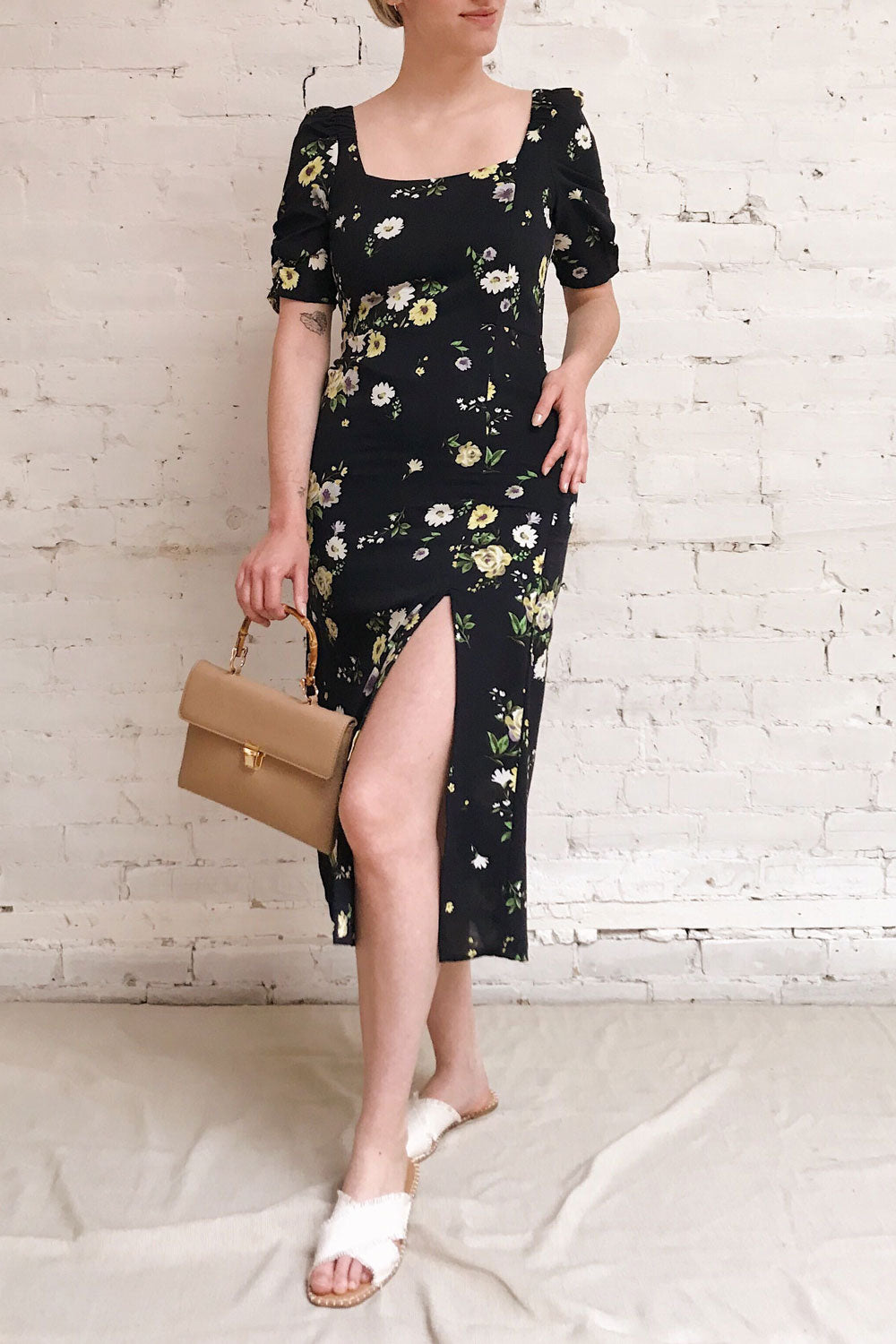 Lourosa Navy Midi Dress w/ Floral Print | Boutique 1861 model look