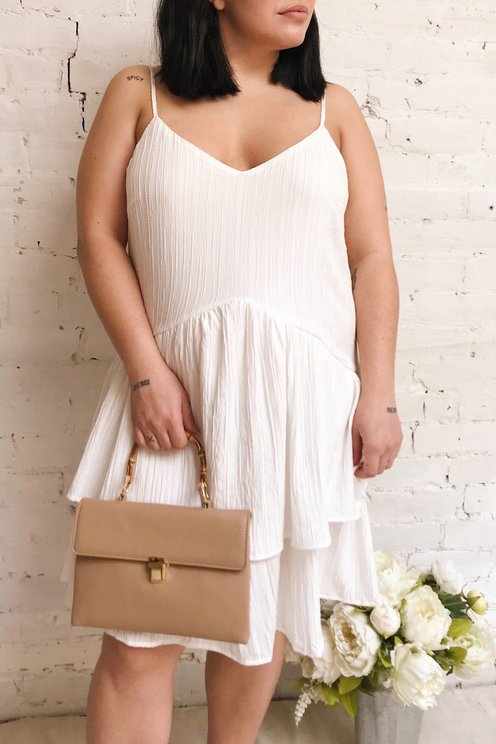 Lozola Daisy White Layered Short Dress | La petite garçonne on model 1