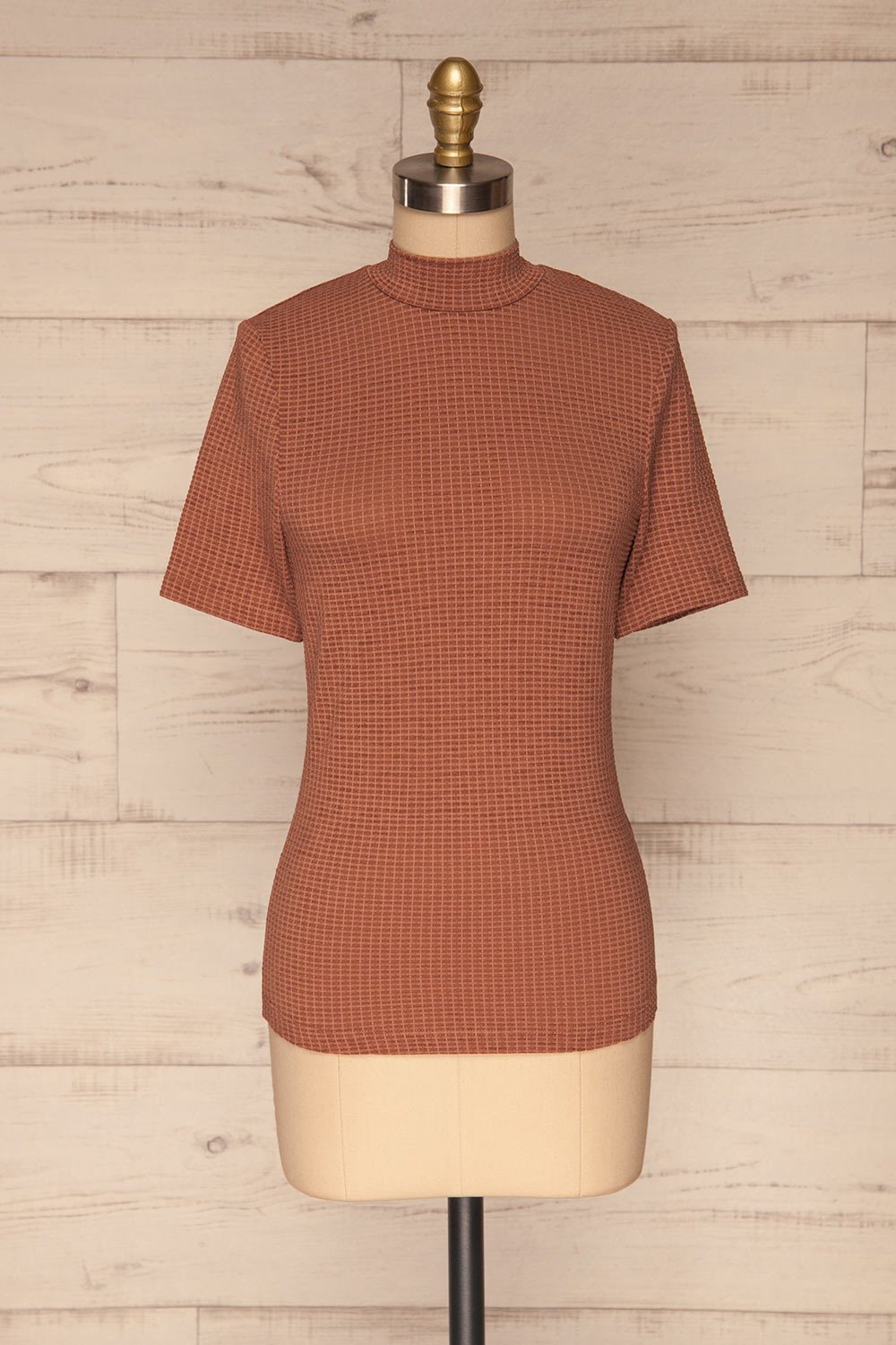 Lucca Marron Ribbed Short Sleeve Top | La petite garçonne