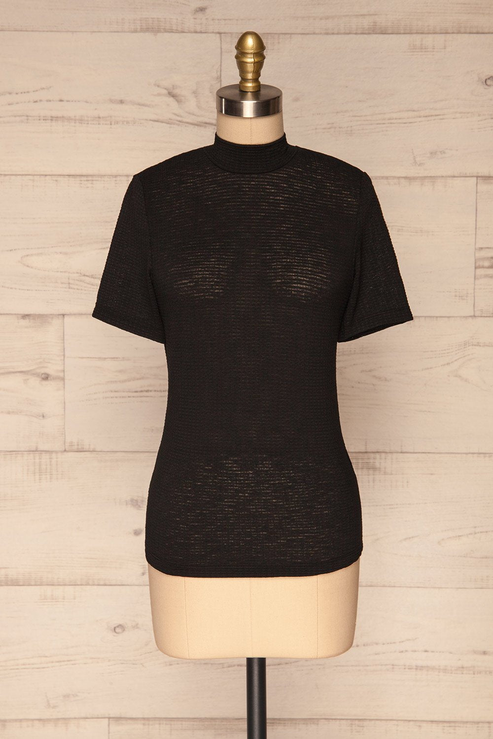 Lucca Noir Ribbed Short Sleeve Top | La petite garçonne