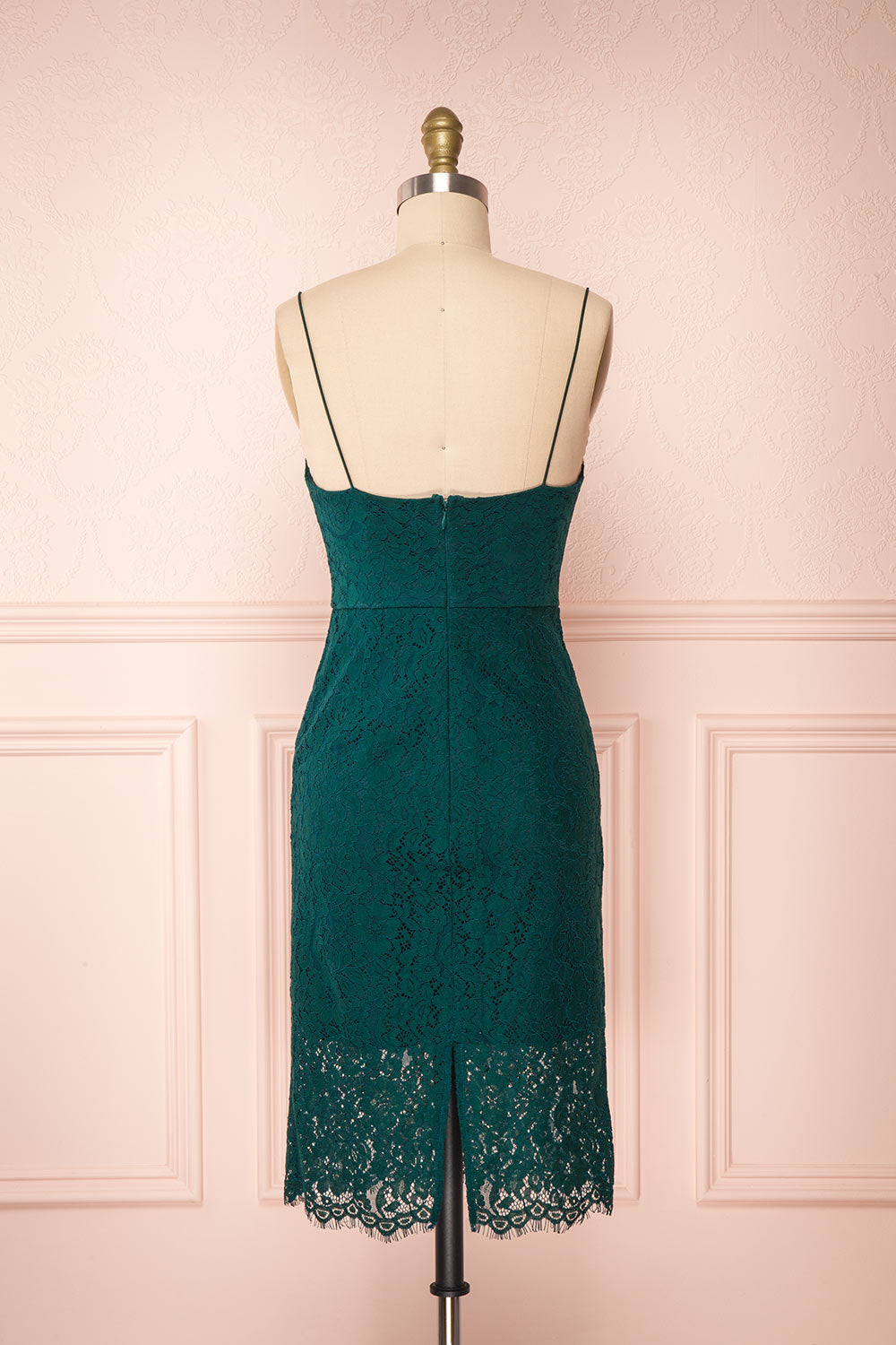 Ludvika Dark Green Fitted Lace Dress | Boutique 1861 back view
