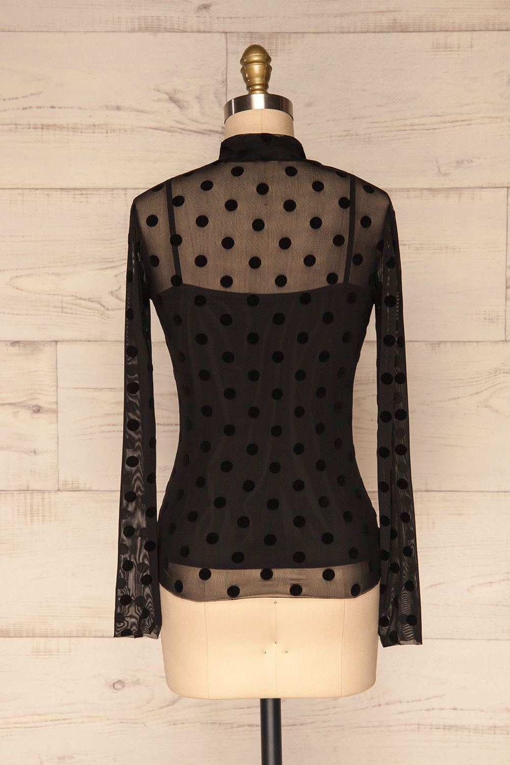 Lyncis Black Polkadot Long Sleeved Mesh Top | La Petite Garçonne back view