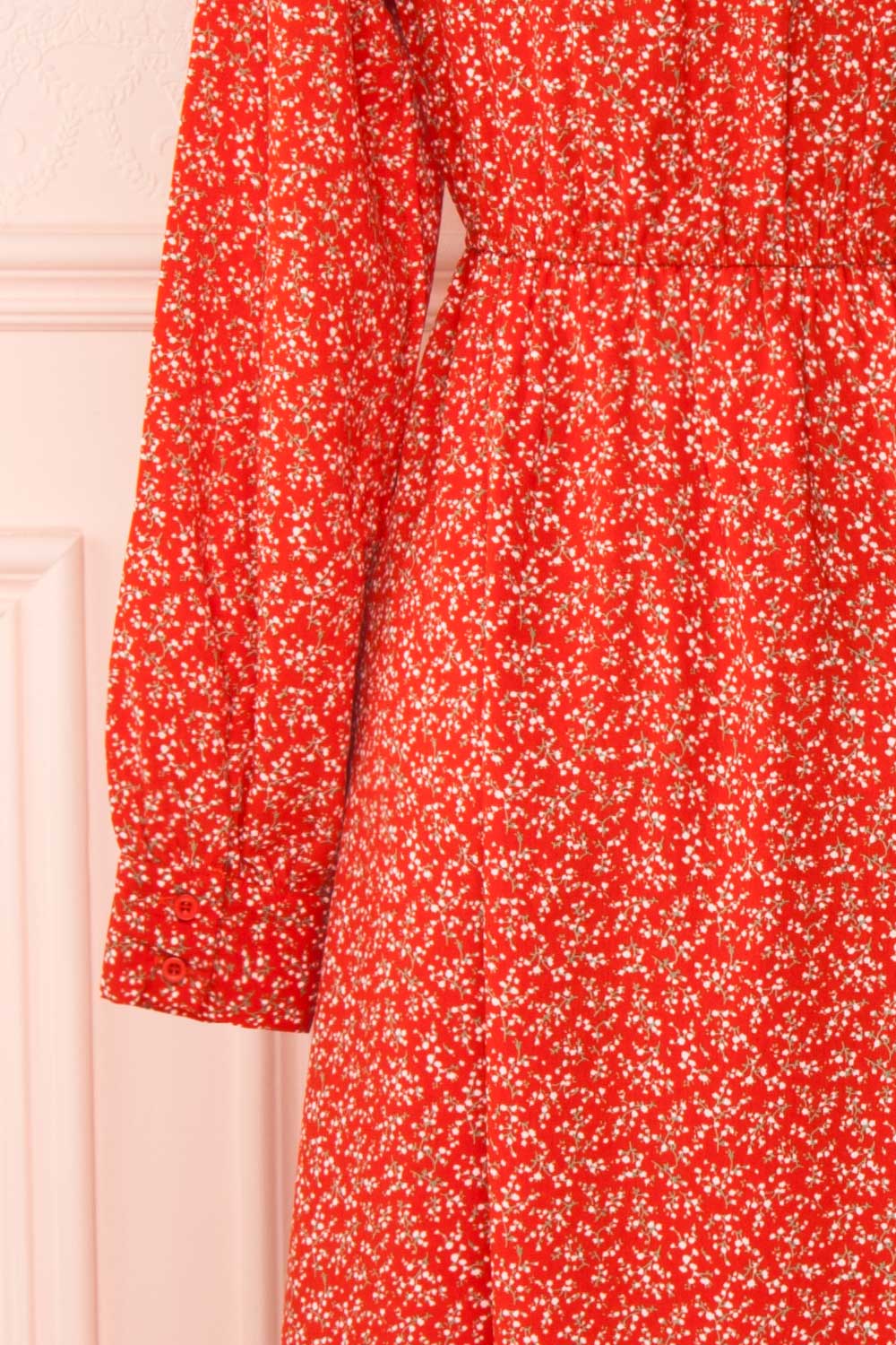 Lyyti Red Floral Long Sleeved Midi Dress sleeves | Boutique 1861