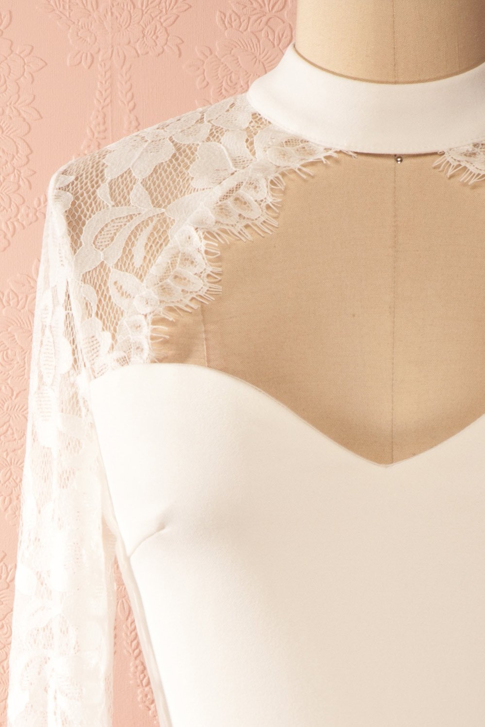 Madhulika White Long Lace Sleeves Fitted Dress | Boutique 1861