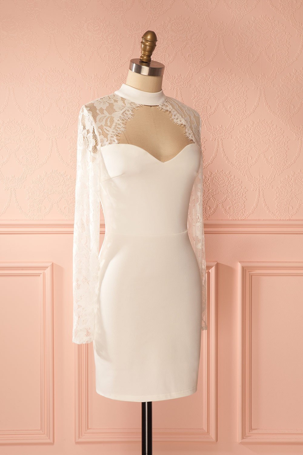 Madhulika White Long Lace Sleeves Fitted Dress | Boutique 1861