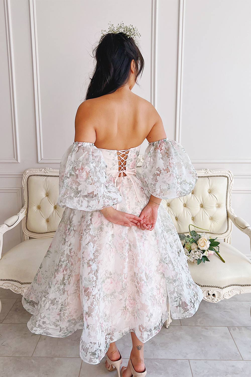 Mahalia Pink Midi Floral Gown w/ Sparkly Lining | Boutique 1861 on model