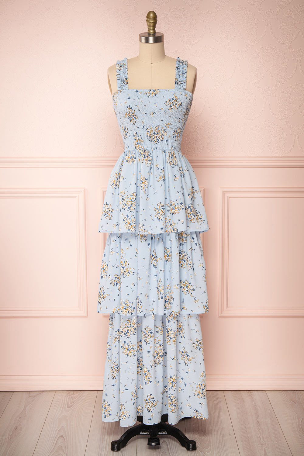 Mahealani Light Blue Floral Layered A-Line Dress | Boutique 1861