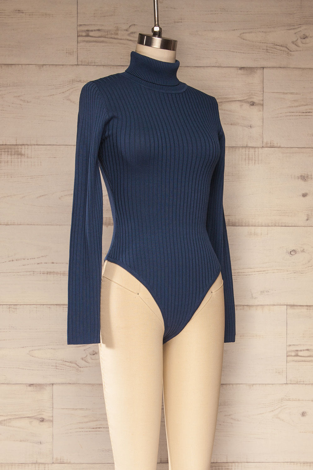 Mainz Blue Long Sleeve Turtleneck Bodysuit | La petite garçonne side view