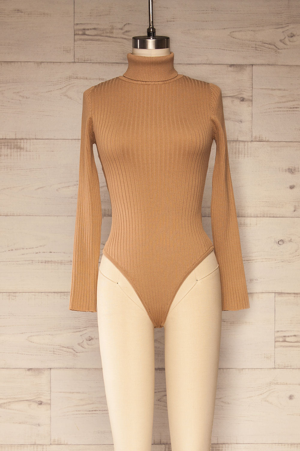 Mainz Taupe Long Sleeve Turtleneck Bodysuit | La petite garçonne front view