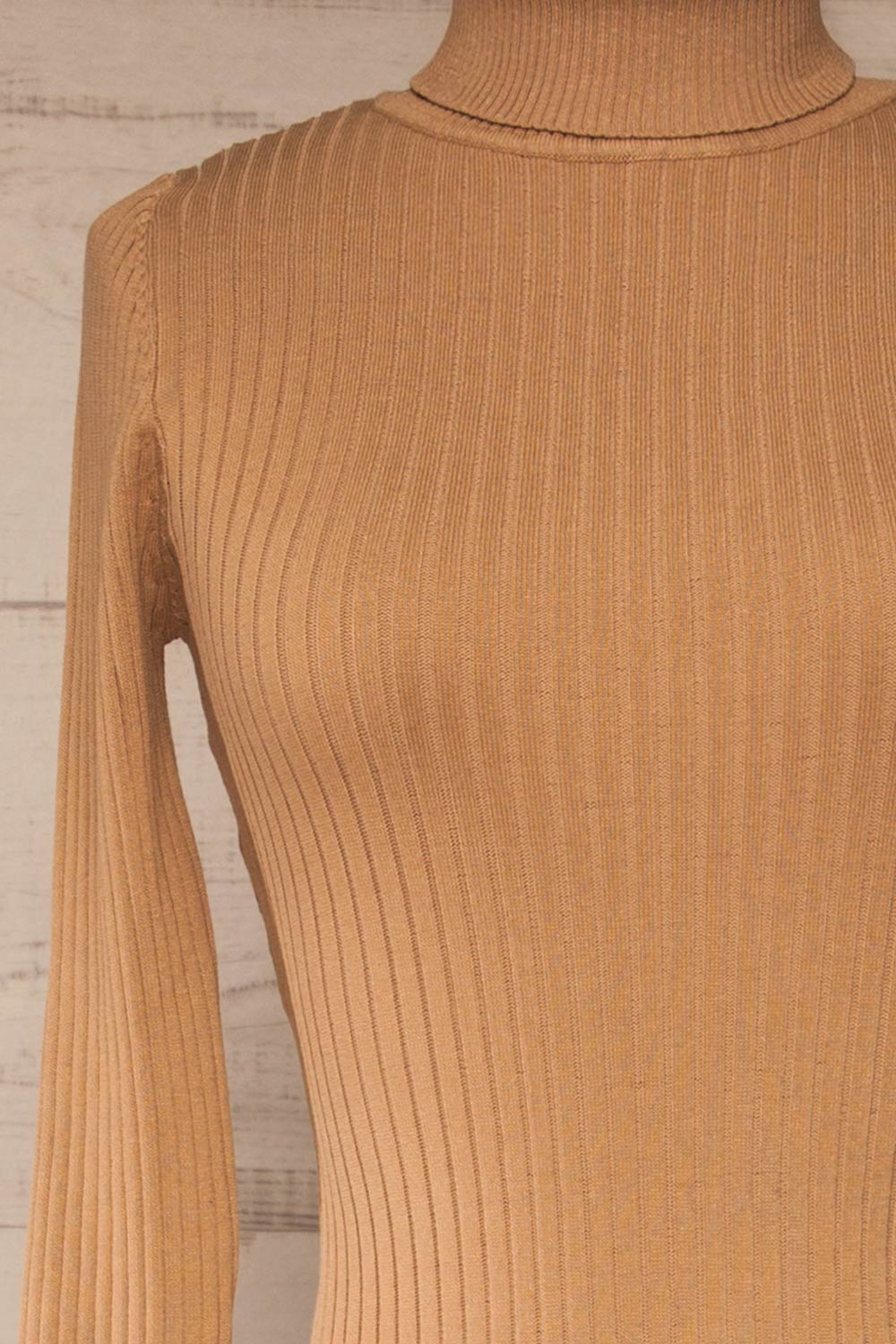 Mainz Taupe Long Sleeve Turtleneck Bodysuit | La petite garçonne front close-up