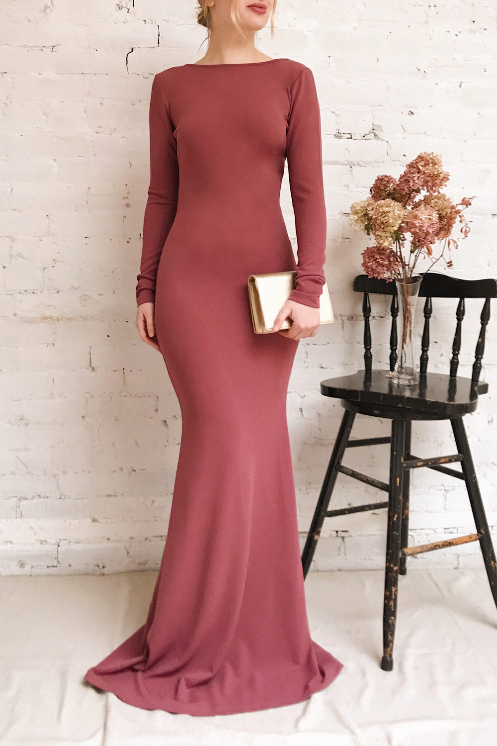 Maixe Petal Pink Open V-Back Mermaid Gown | La Petite Garçonne model look