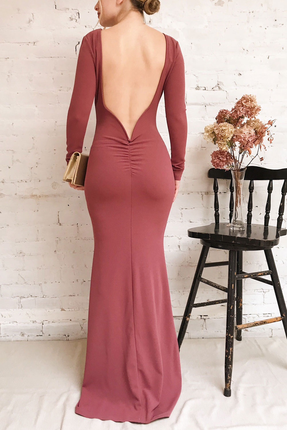 Maixe Petal Pink Open V-Back Mermaid Gown | La Petite Garçonne model back