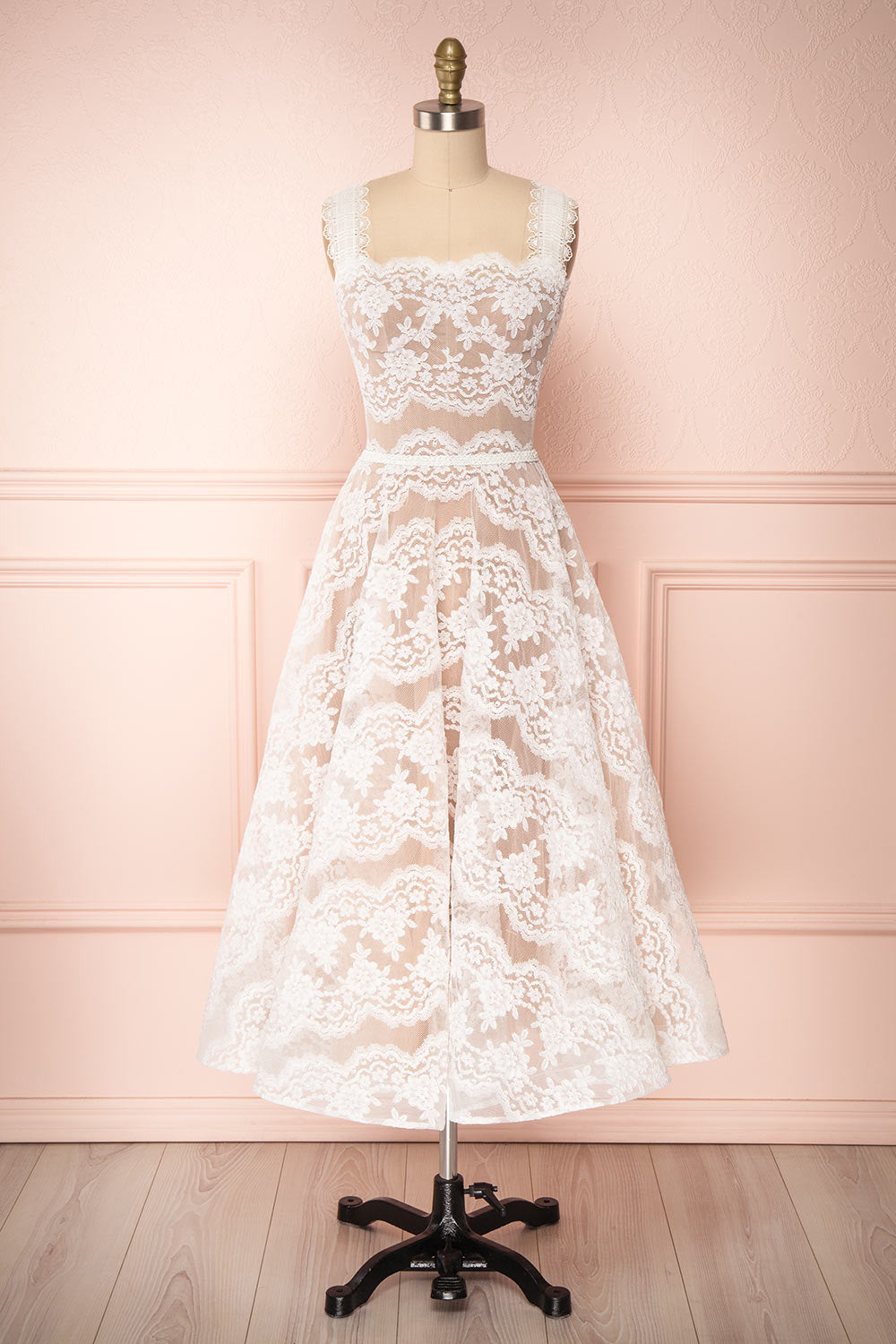 Makamea White & Beige Lace A-Line Bridal Dress | Boudoir 1861