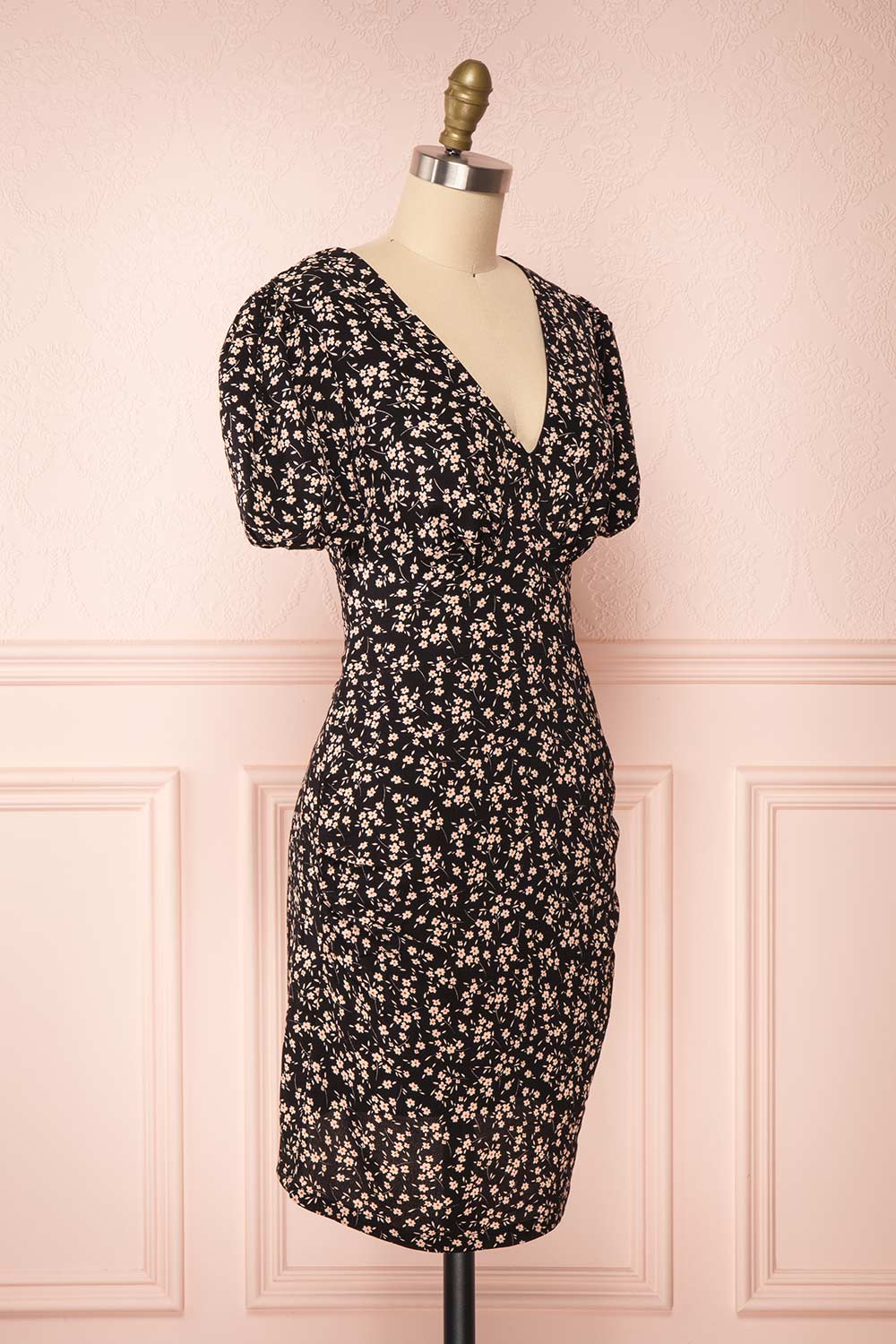 Malinda Floral Short Dress w/ Balloon Sleeves side view | Boutique 1861