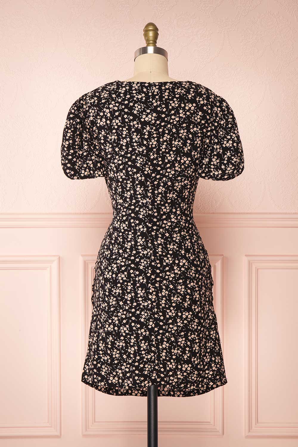 Malinda Floral Short Dress w/ Balloon Sleeves back view | Boutique 1861