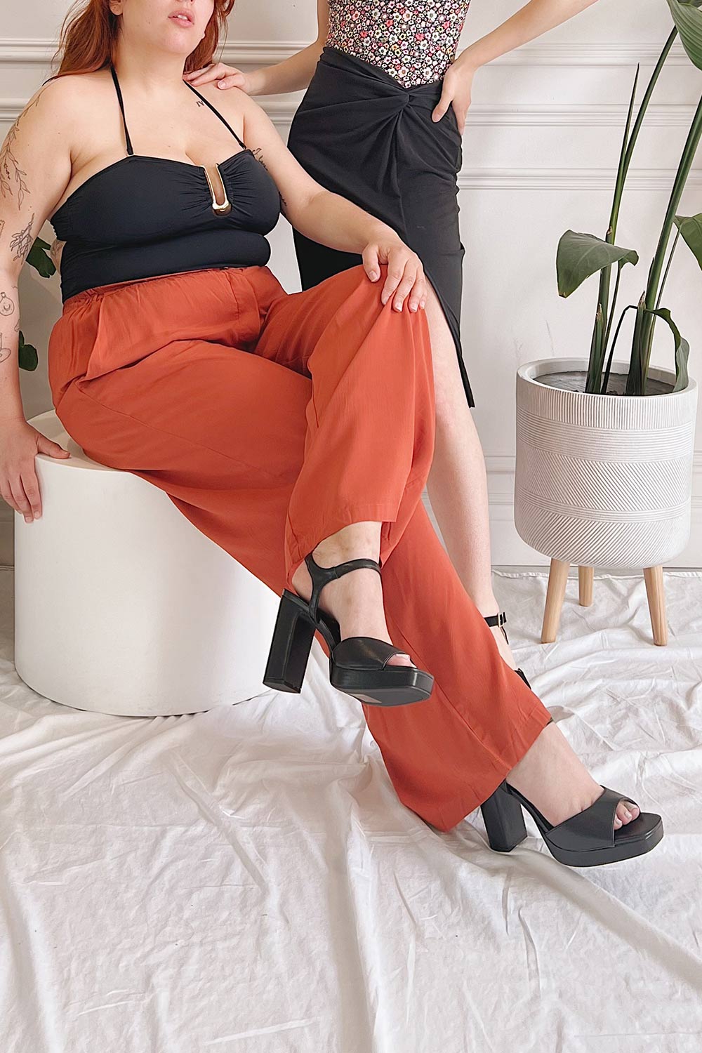 Fulgatore Orange High-waisted Wide Leg Pants | Boutique 1861 on model