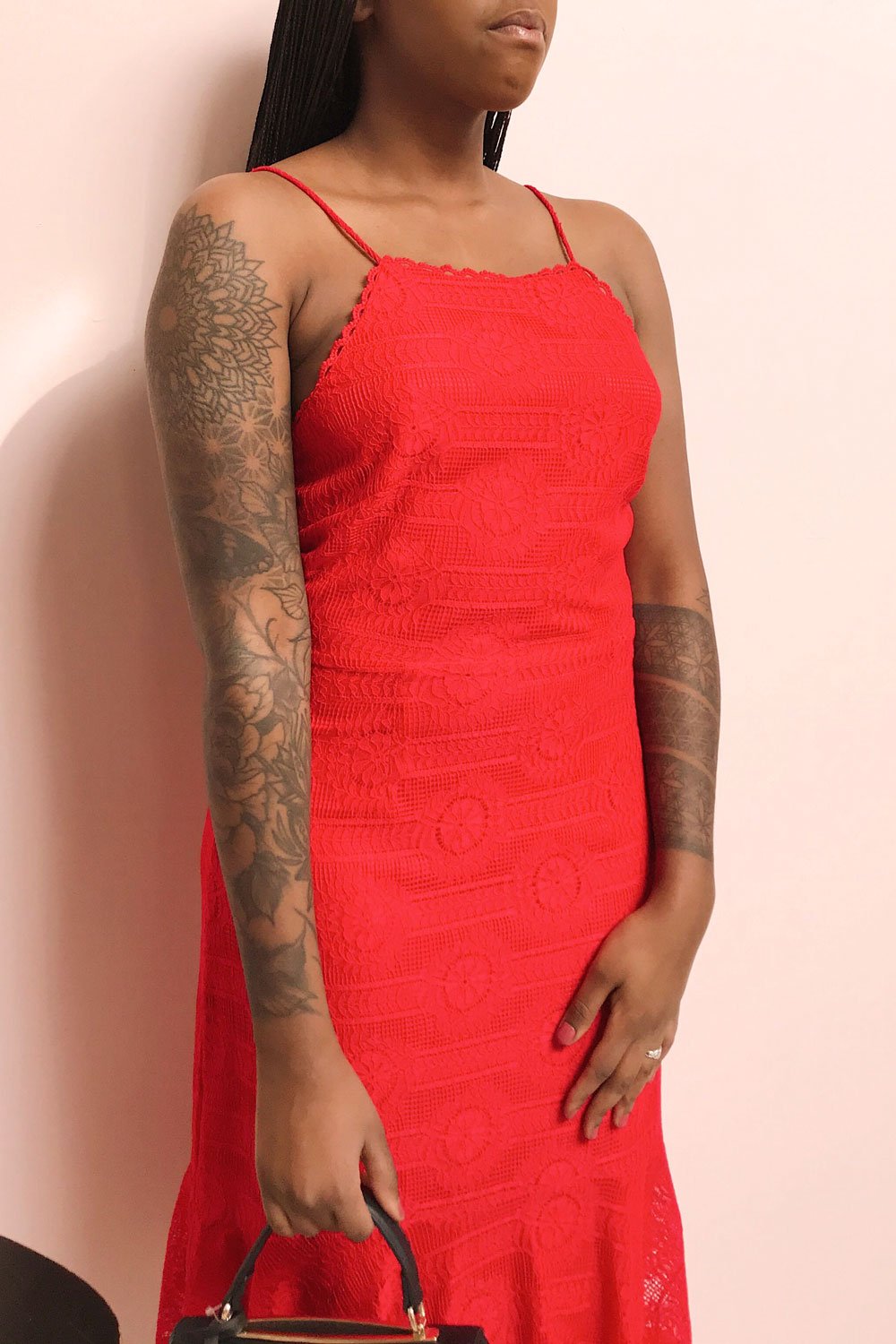 Margita Red Hatler Summer Midi Dress | Boutique 1861 on model