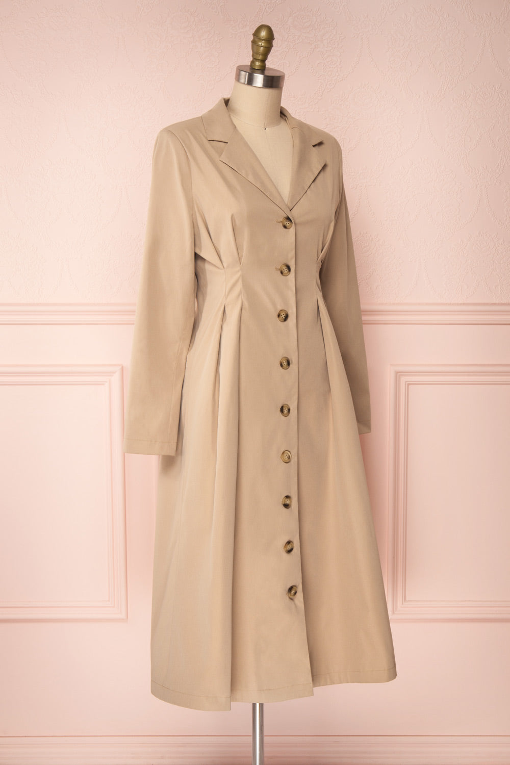 Maribelle Beige Long Sleeved Trench Coat | Boutique 1861 side view