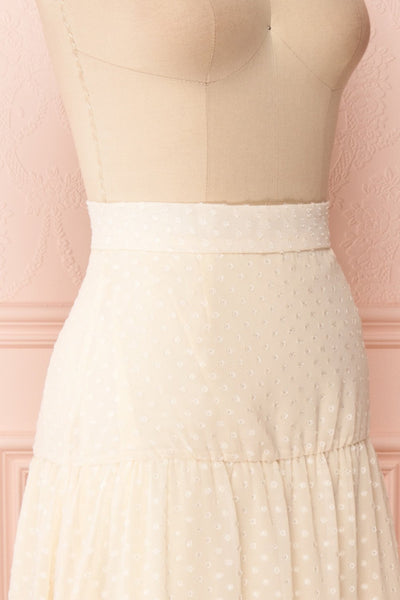 Marlena Cream Maxi Chiffon Pattern Gypsy Skirt side close up | Boudoir 1861