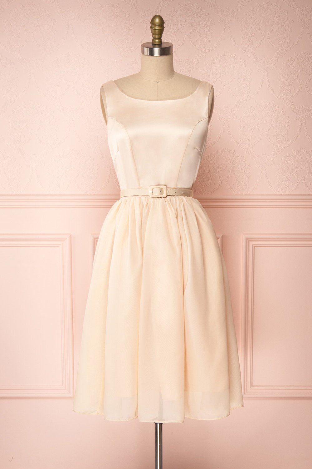 Maruela Beige A-Line Flared Midi Dress | Boutique 1861