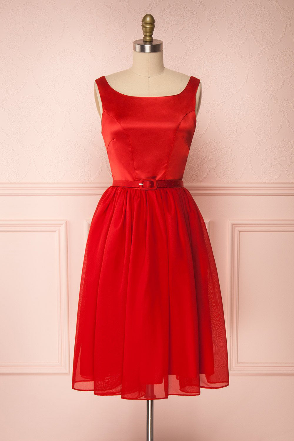 Maruela Rouge Red A-Line Flared Midi Dress | Boutique 1861