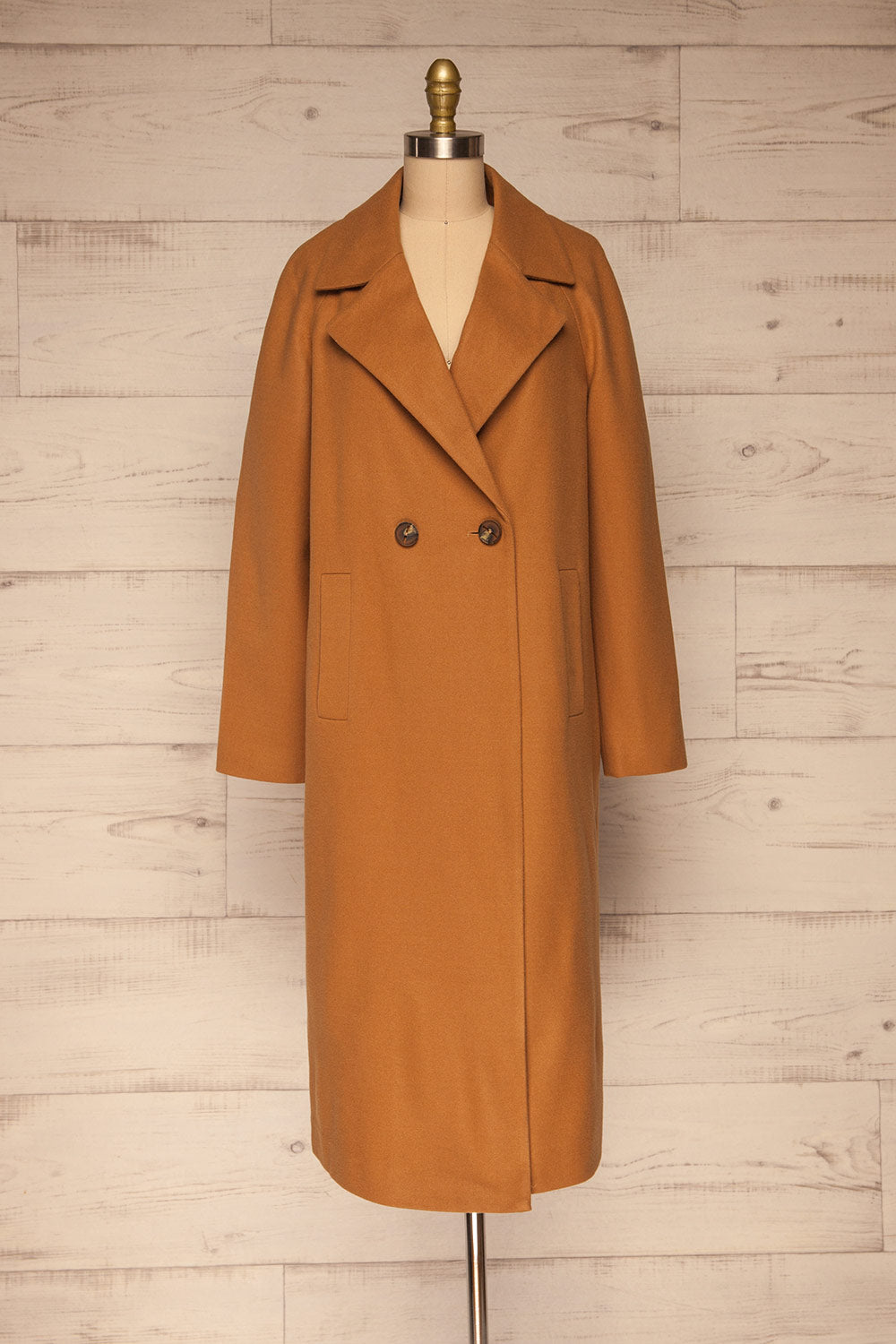 Mataro Brown Mid-Length Trench Coat | La petite garçonne no belt view