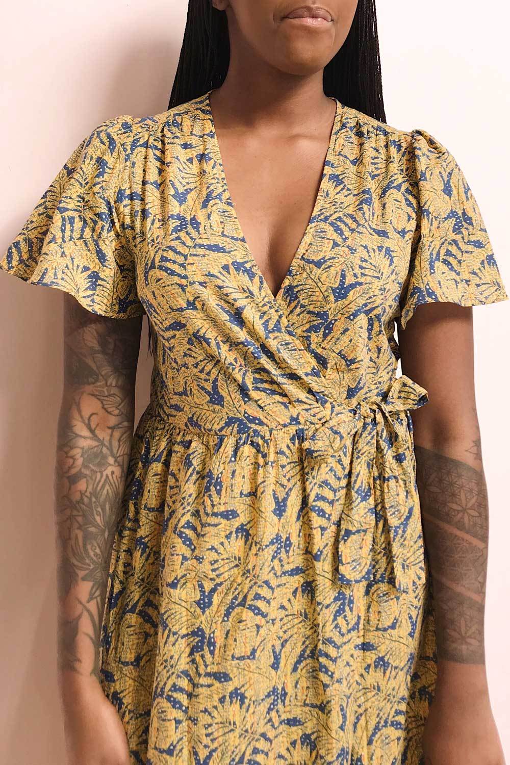 Matergabia Yellow & Blue Midi Wrap Dress | Boutique 1861 on model