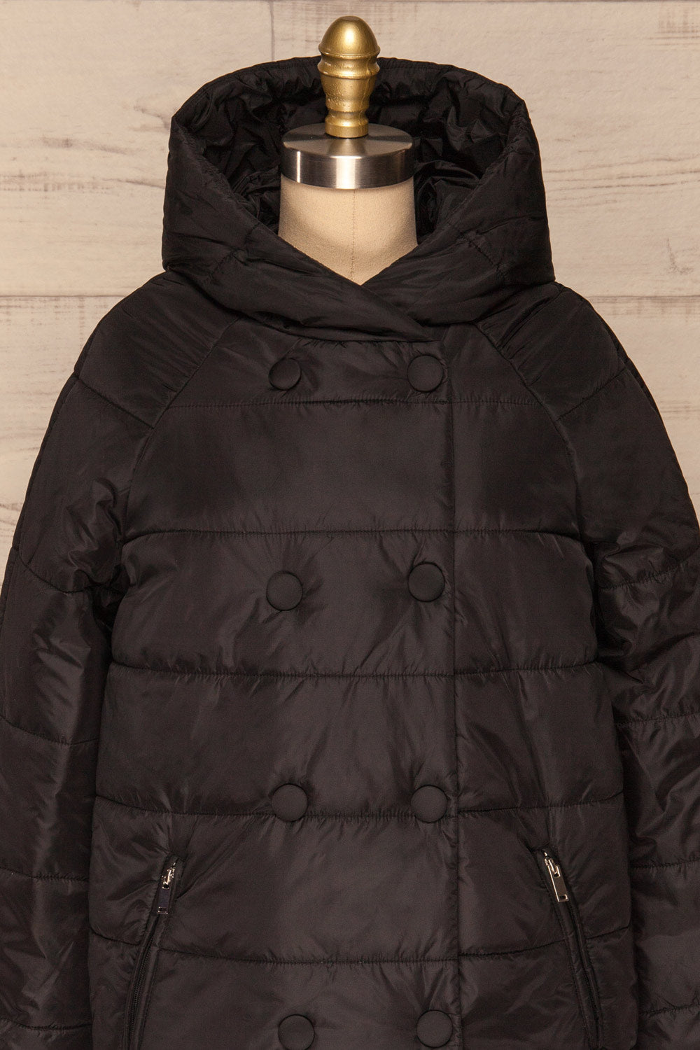 Matviy Night Black Quilted Coat with Hood | La Petite Garçonne front close-up