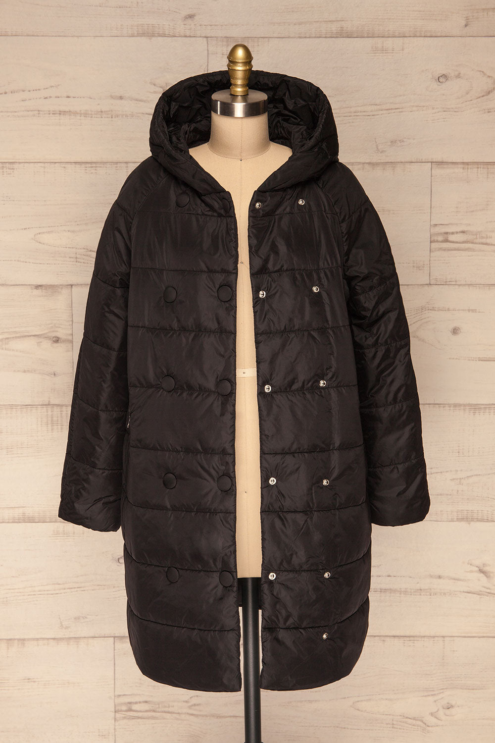 Matviy Night Black Quilted Coat with Hood | La Petite Garçonne front view open