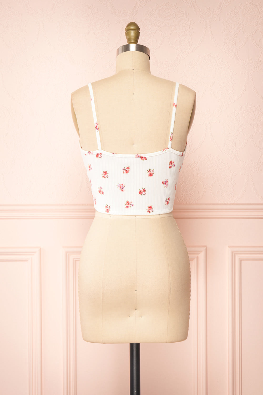 Maud White Ribbed Floral V-Neck Cropped Cami | Boutique 1861 back view