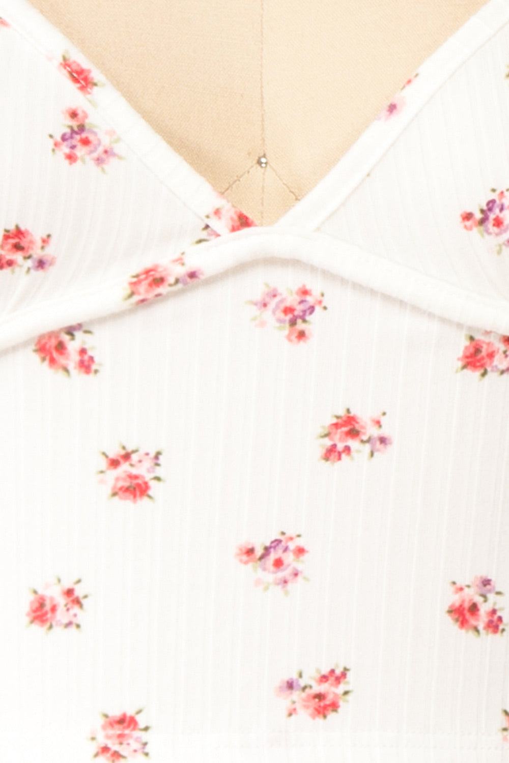 Maud White Ribbed Floral V-Neck Cropped Cami | Boutique 1861 fabric